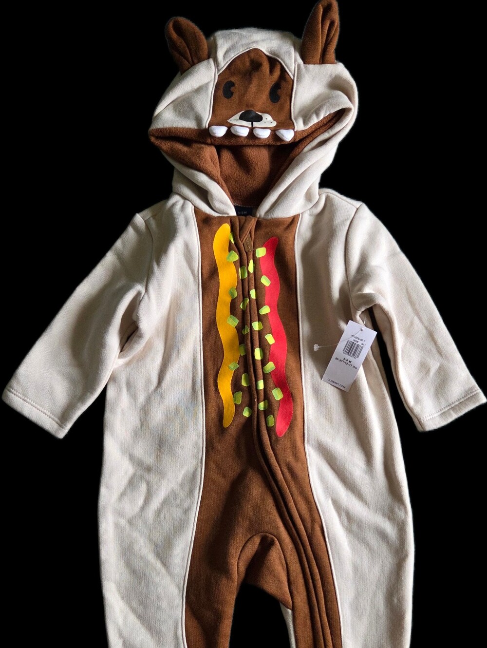 Old Navy Cream & Brown Hot Dog Hooded Baby One-Piece
